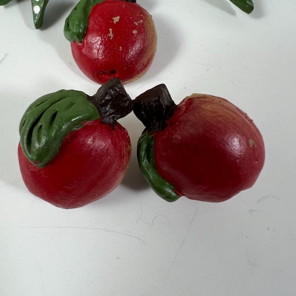 I Love Apples Hand-Painted Wooden Pin Brooch With Dangling Apples - Picture 2 of 3